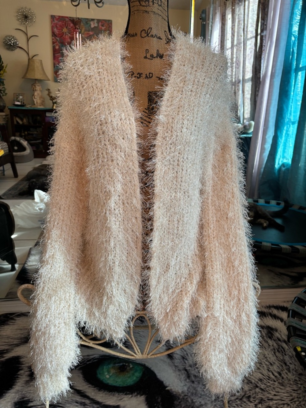 ME Makeover Essentials Fuzzy Open-Front Cardigan in Cream